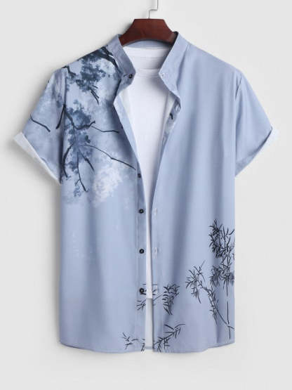 Painting Plant Pattern Shirt And Drawstring Shorts - Grafton Collection