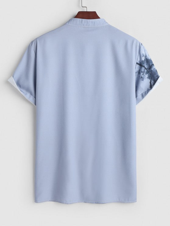 Painting Plant Pattern Shirt And Drawstring Shorts - Grafton Collection