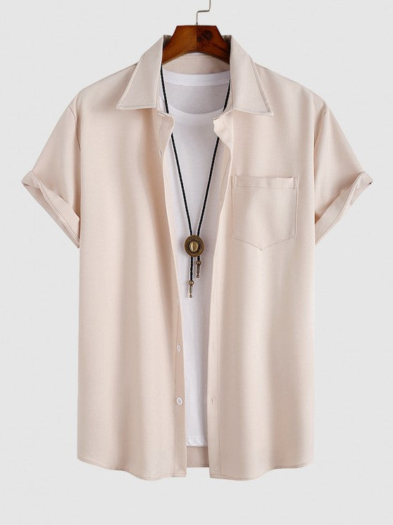 Solid Color Shirt And Casual Shorts Set - Grafton Collection