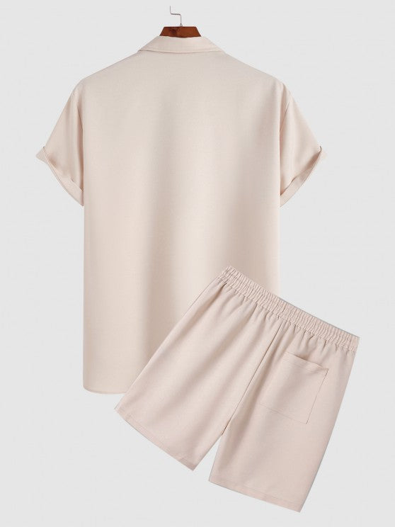 Solid Color Shirt And Casual Shorts Set - Grafton Collection