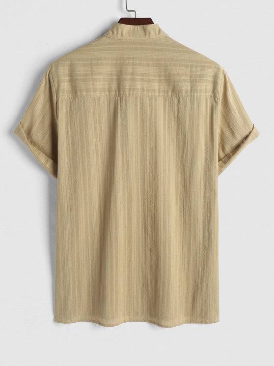 Plain Textured Half Button Shirt And Short - Grafton Collection