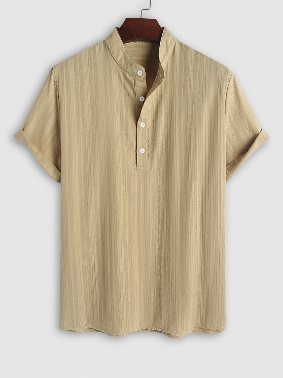 Plain Textured Half Button Shirt And Short - Grafton Collection