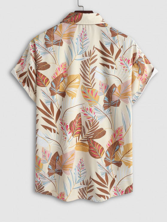 Tropical Leaves Shirt And Drawstring Shorts - Grafton Collection