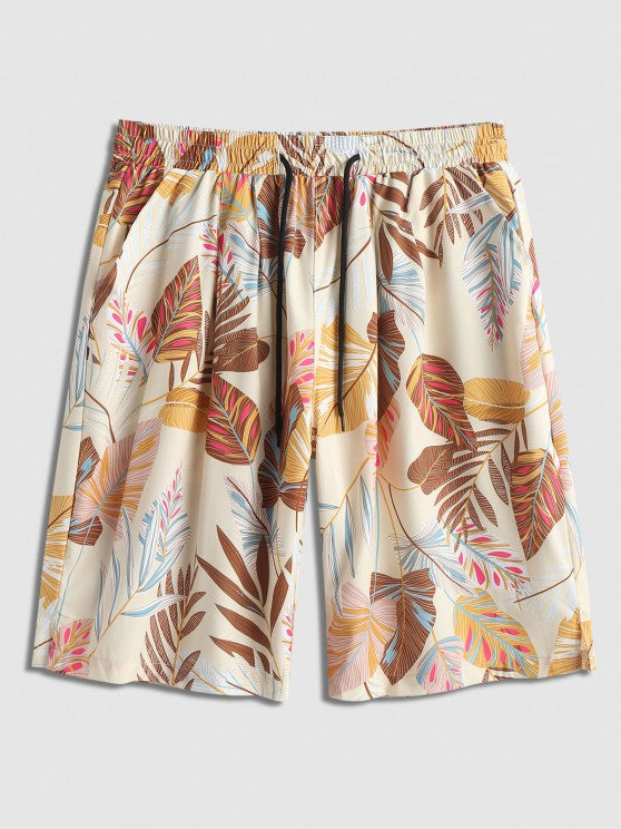 Tropical Leaves Shirt And Drawstring Shorts - Grafton Collection
