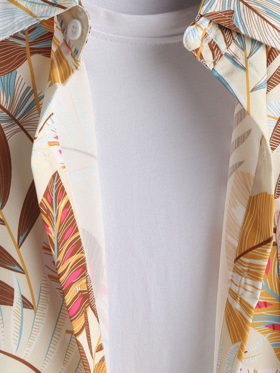 Tropical Leaves Shirt And Drawstring Shorts - Grafton Collection