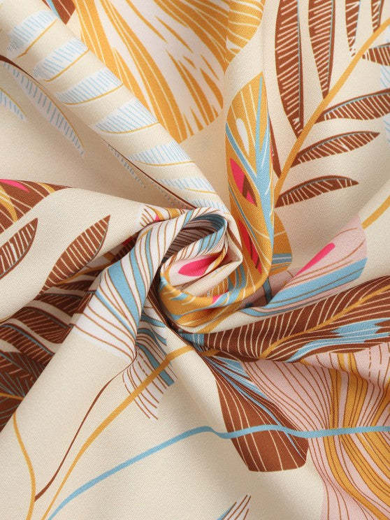 Tropical Leaves Shirt And Drawstring Shorts - Grafton Collection