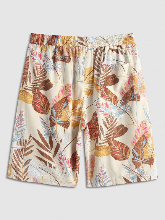 Tropical Leaves Shirt And Drawstring Shorts - Grafton Collection