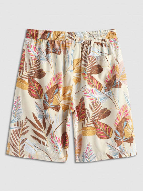 Tropical Leaves Shirt And Drawstring Shorts - Grafton Collection