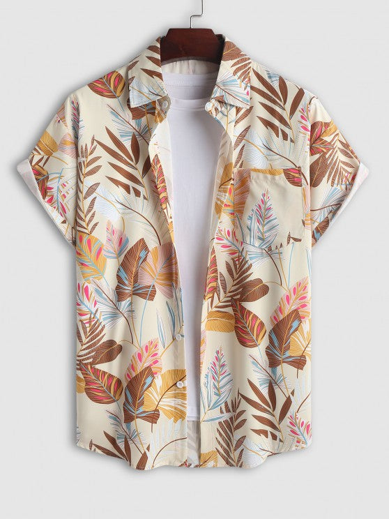 Tropical Leaves Shirt And Drawstring Shorts - Grafton Collection