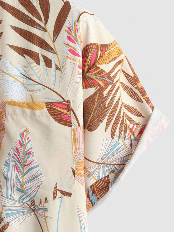 Tropical Leaves Shirt And Drawstring Shorts - Grafton Collection