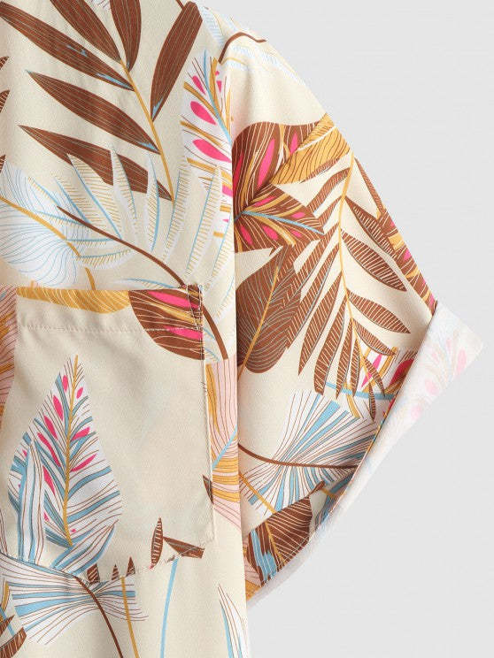 Tropical Leaves Shirt And Drawstring Shorts - Grafton Collection
