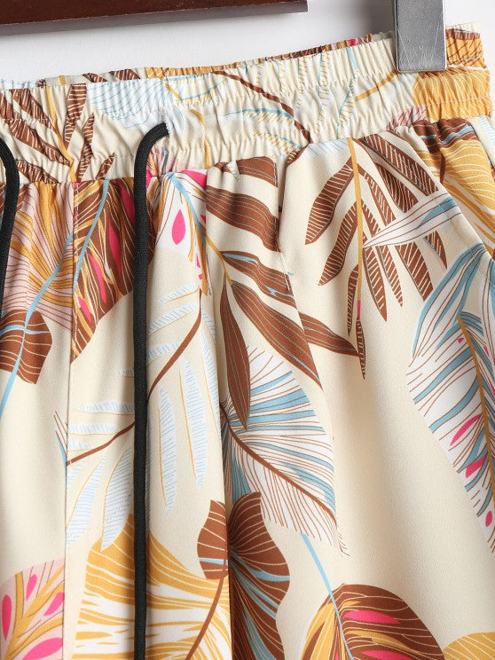 Tropical Leaves Shirt And Drawstring Shorts - Grafton Collection