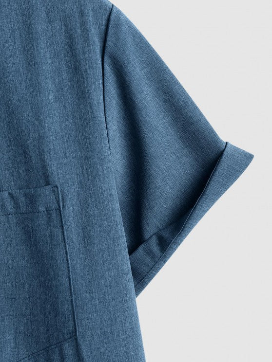 Lapel Collar Shirt And Basic Shorts Set - Grafton Collection