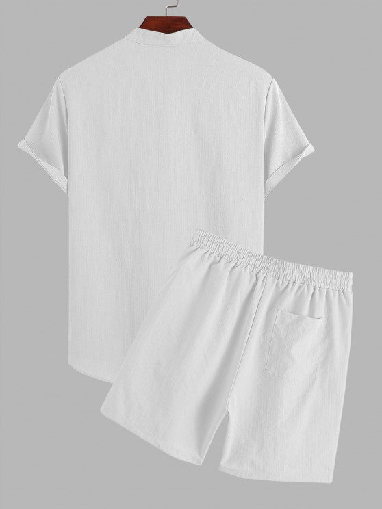 Half Button Shirt And Drawstring Shorts Set - Grafton Collection