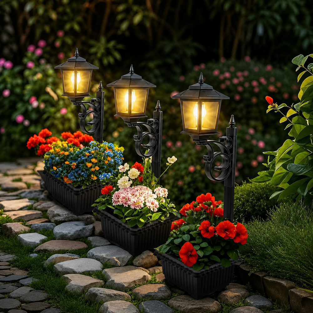 1/2 Pcs Solar Post Light With Planter