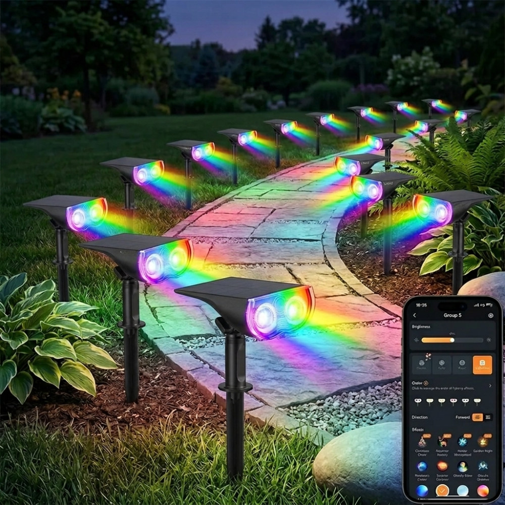 Waterproof Solar Outdoor Spotlight With Color Changing Effects For Yard And Pathway