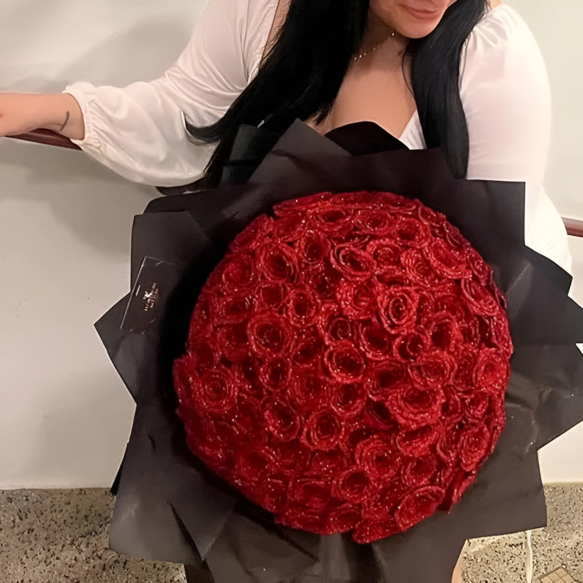 Customizable Glitter Rose Bouquet With Decorative Crown And Butterflies-Flower Teddy Bears