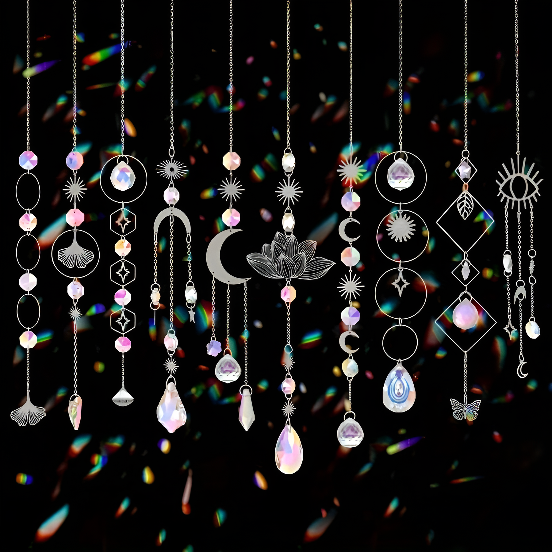 10 Piece Lotus Crystal Suncatcher Set