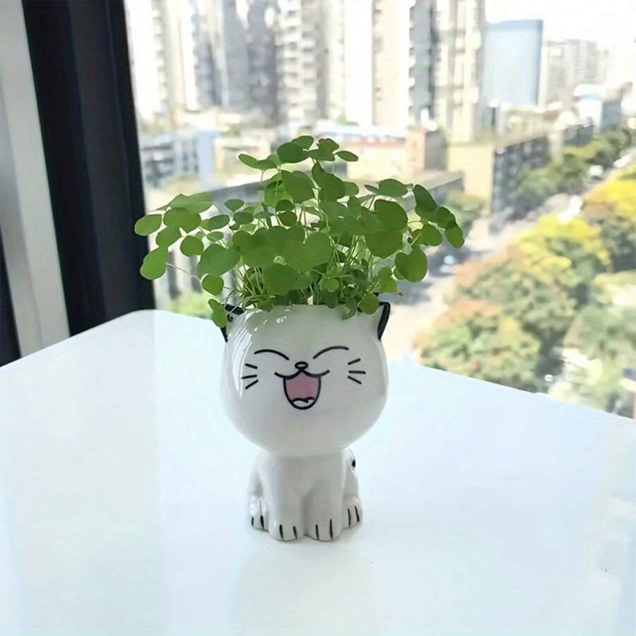 Ceramic Cat Flowerpot Vase For Desktop Decoration Gift