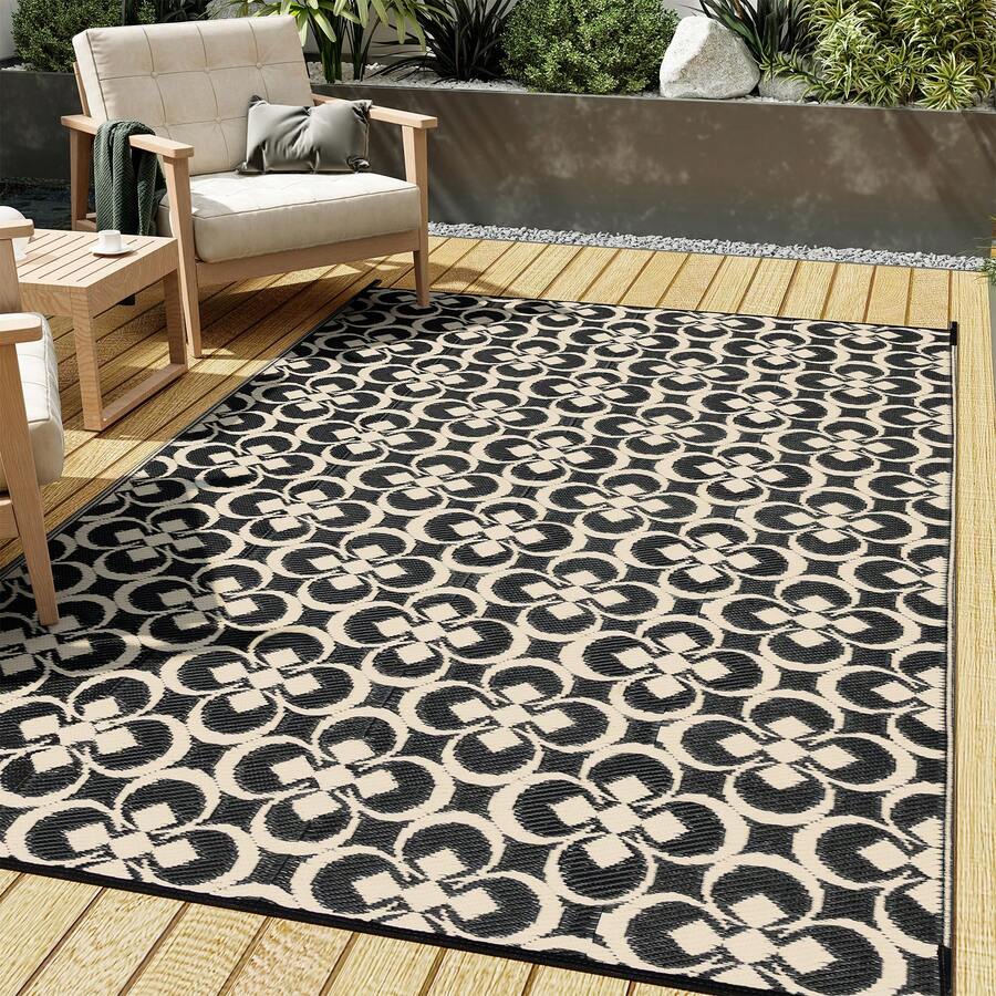 Premium Outdoor Rug Waterproof 5x7 FT, Non-Slip Heavy Duty Patio Carpet For All Weather, Easy Clean PP Rug