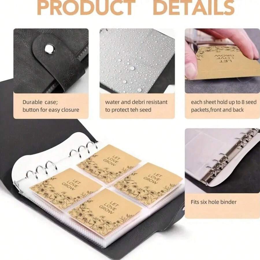 50pcs Kraft Seed Envelopes With Binder Pocket Set