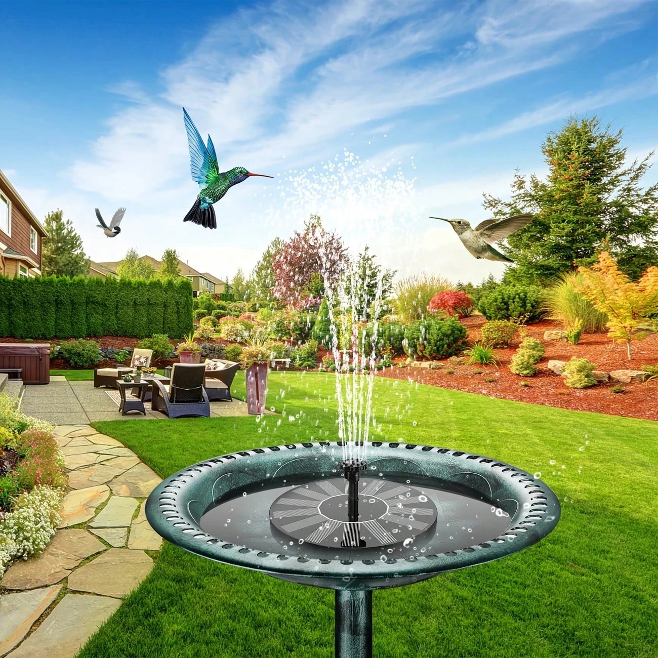 Solar Powered Bird Bath Fountain Pump With 8 Nozzles