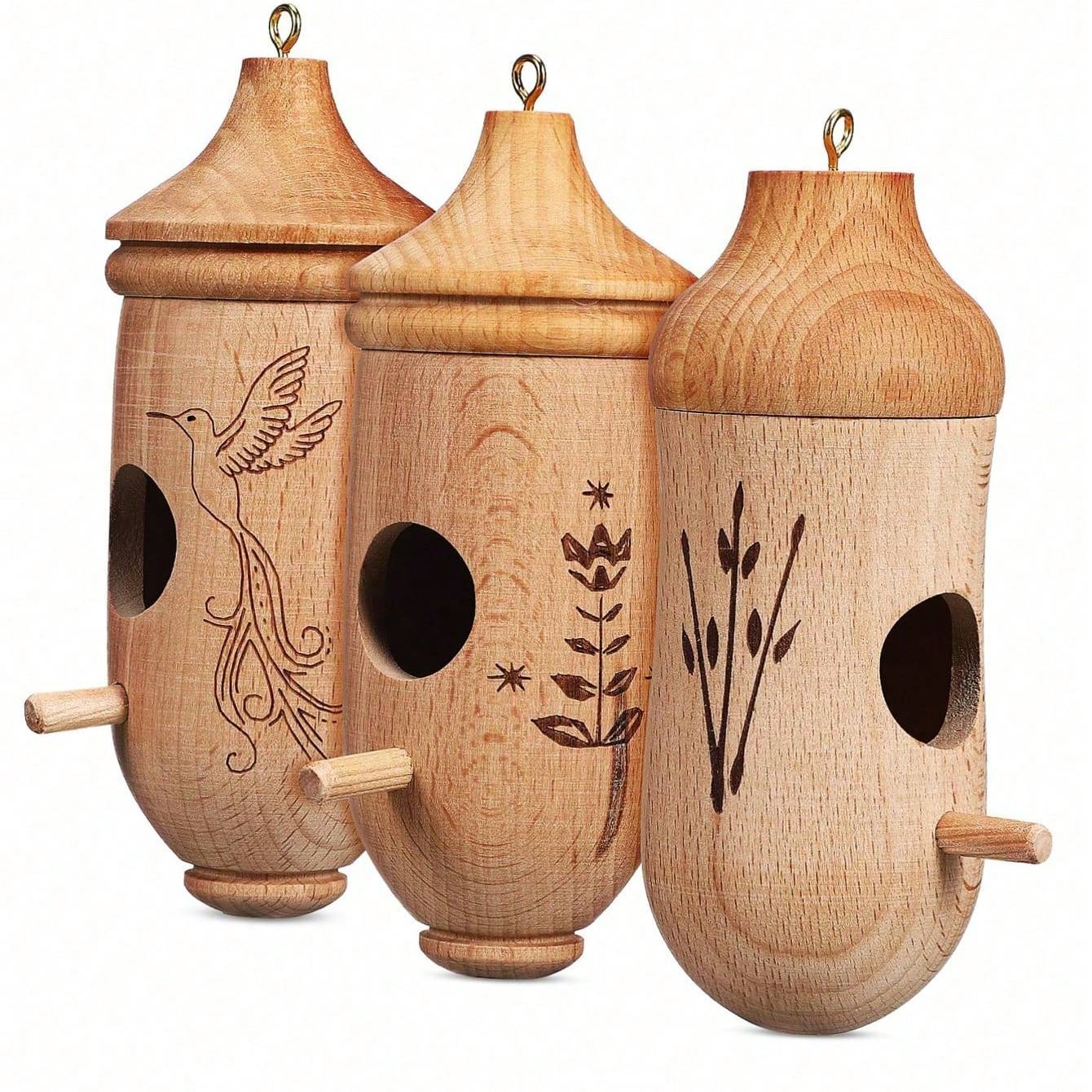 Wooden Outdoor Hanging Hummingbird House With Rope For Gardens