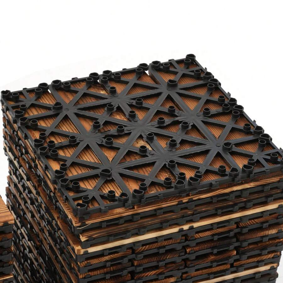Wood Flooring Interlocking Deck Tiles For Patio Decor 12"X12" 36 Pack Garden Floor Boards Set, Indoor & Outdoor Decor - Balcony Garden Floor Tiles