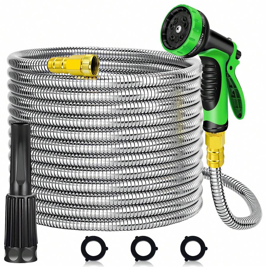 Ultra Lightweight Stainless Steel Garden Hose With Multifunction Nozzle And Sprayer