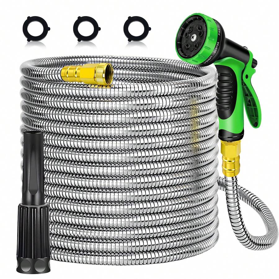Ultra Lightweight Stainless Steel Garden Hose With Multifunction Nozzle And Sprayer