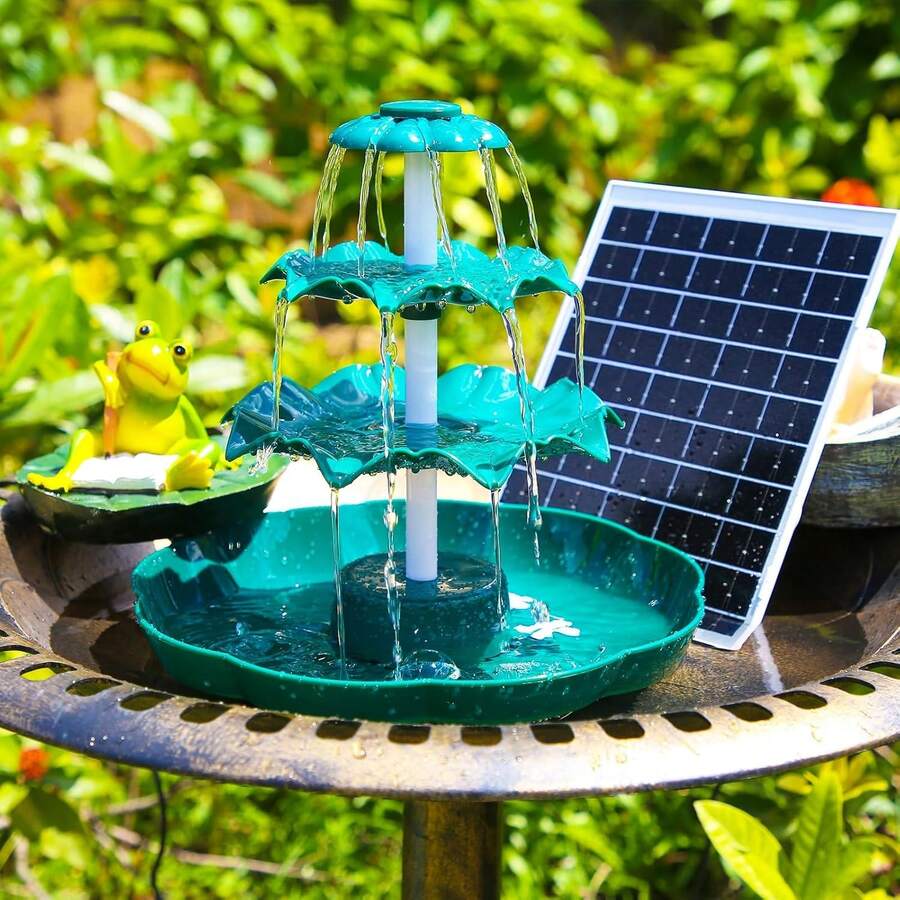 Solar Powered 3 Tiered Waterfall Bird Bath Fountain With 9 Water Streams For Garden Outdoor Decor