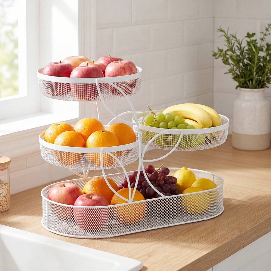 3 Tier Metal Fruit Basket Stand Rack For Kitchen And Dining