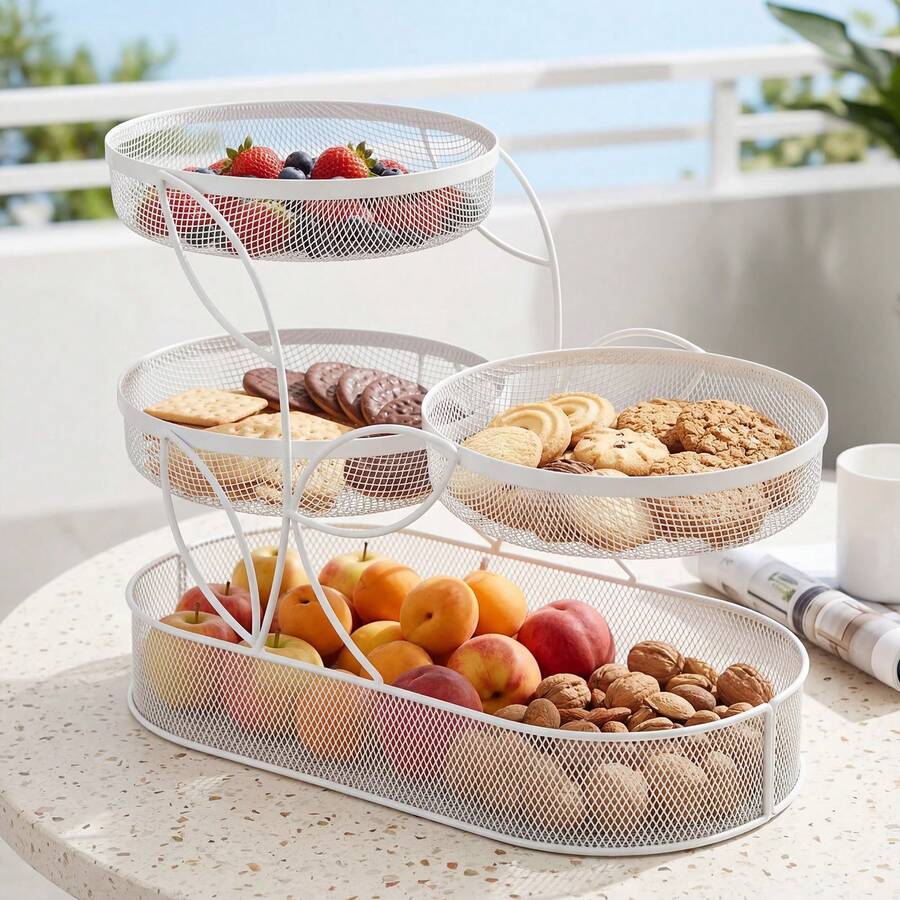 3 Tier Metal Fruit Basket Stand Rack For Kitchen And Dining