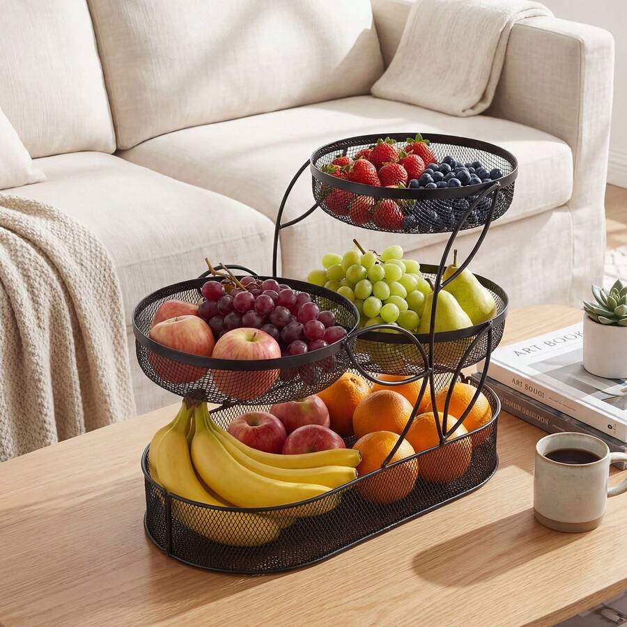 3 Tier Metal Fruit Basket Stand Rack For Kitchen And Dining