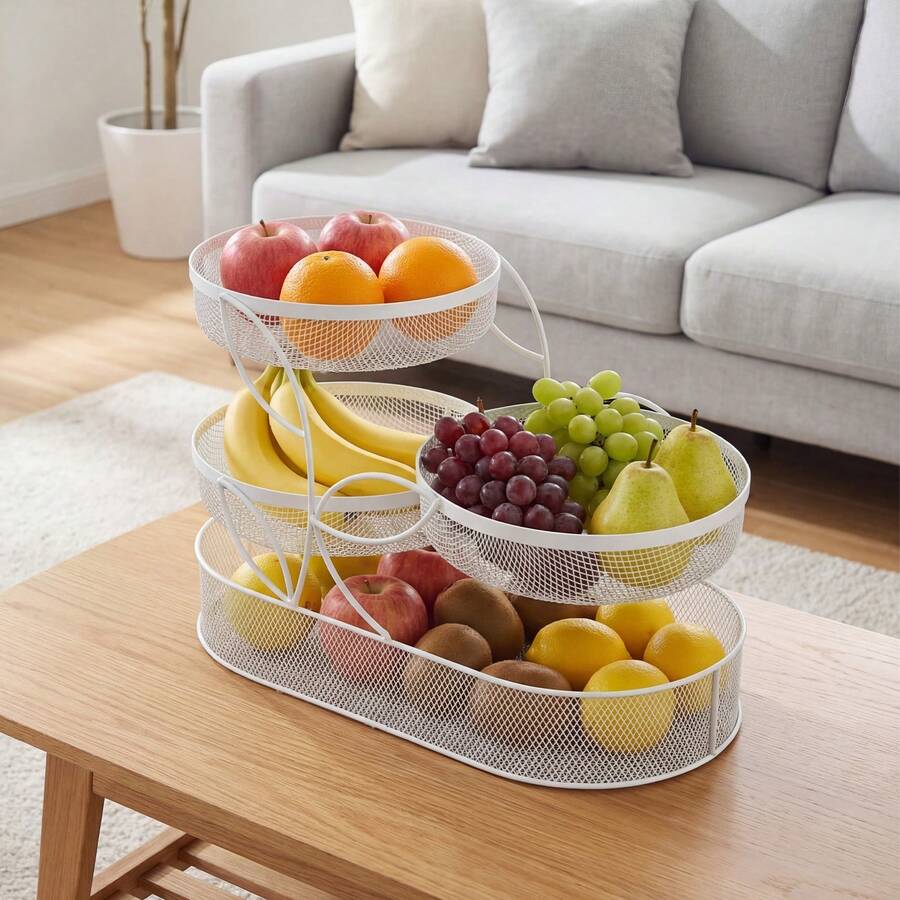 3 Tier Metal Fruit Basket Stand Rack For Kitchen And Dining
