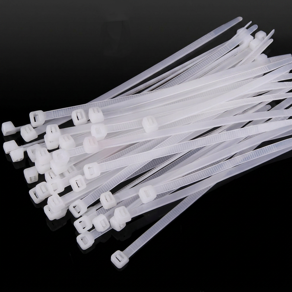 Bundle of white plastic cable zip ties