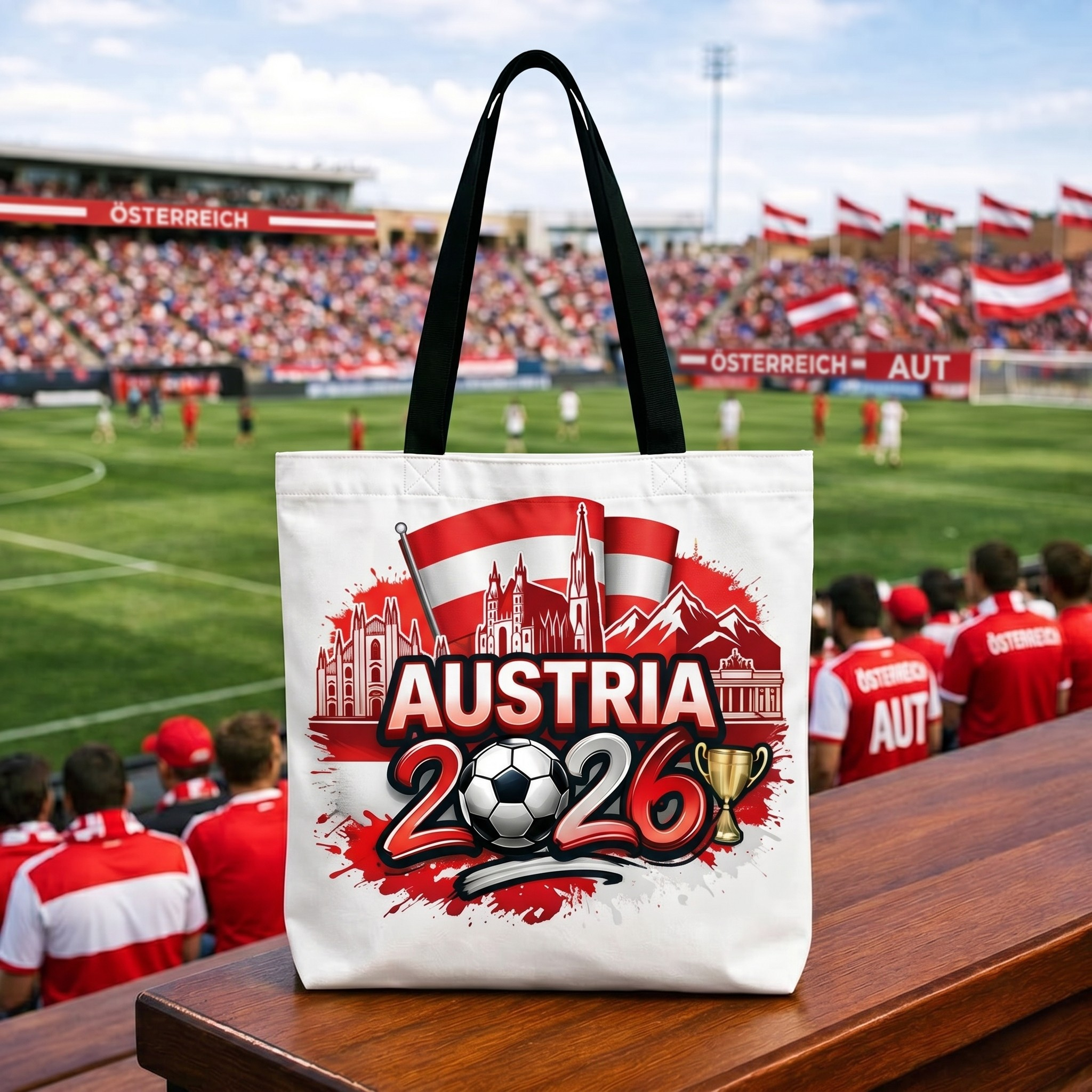World Cup 2026 Austria Graphic Printed Football Supporter Tote Bag