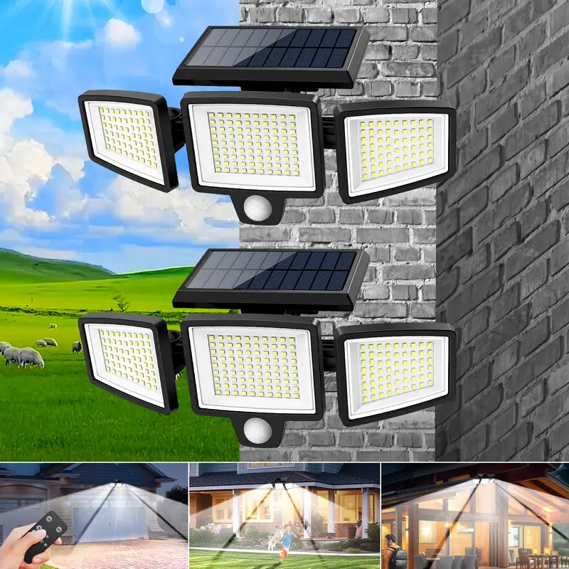 Solar Outdoor Lights with 3 Heads Bright Security Lighting