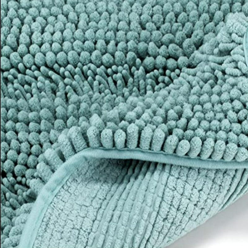 Green Stripe Chenille Microfiber Bath Mat Rug- Ultra Soft Thick Absorbent Non Slip Shaggy Plush Floor Rugs for Bathroom, Machine Washable - Grafton Collection