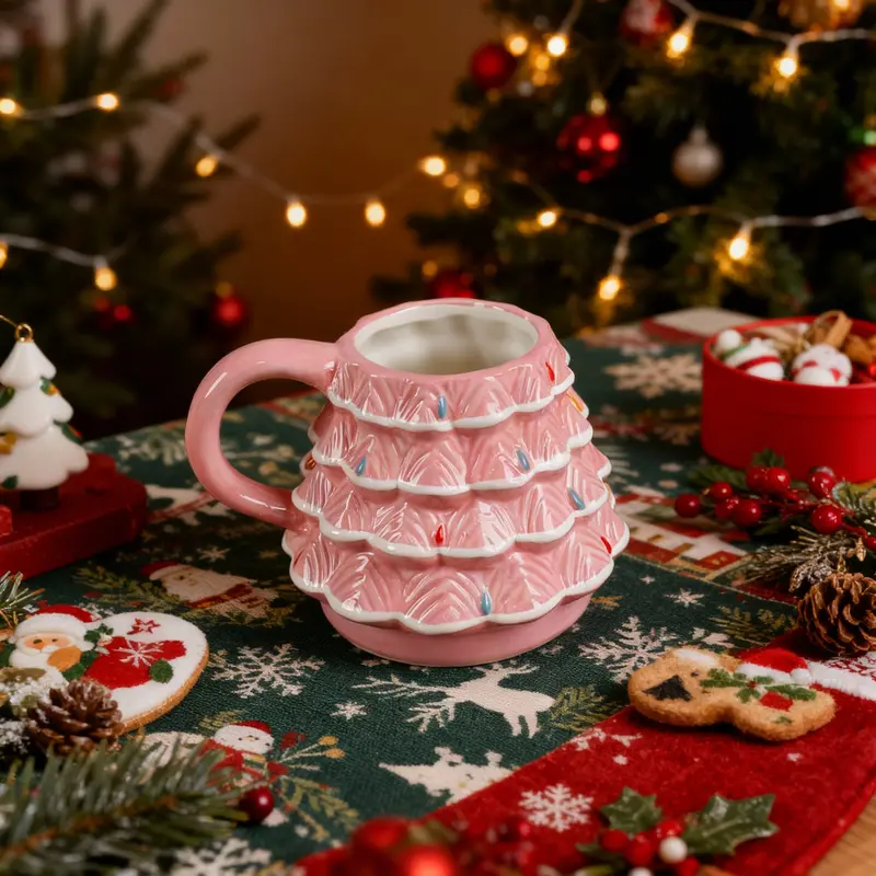 18oz Ceramic Reusable Christmas Tree Mug With Handle