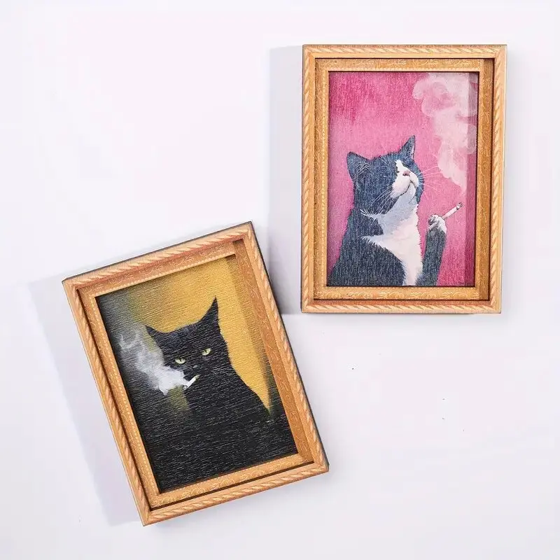 Cute Cat Refrigerator Magnets Adorable Black & White Cat Design with Pink Accents Durable Bamboo Material Perfect for Home Office Decor Holiday Gifts and Kitchen Accessories Cat Accessories