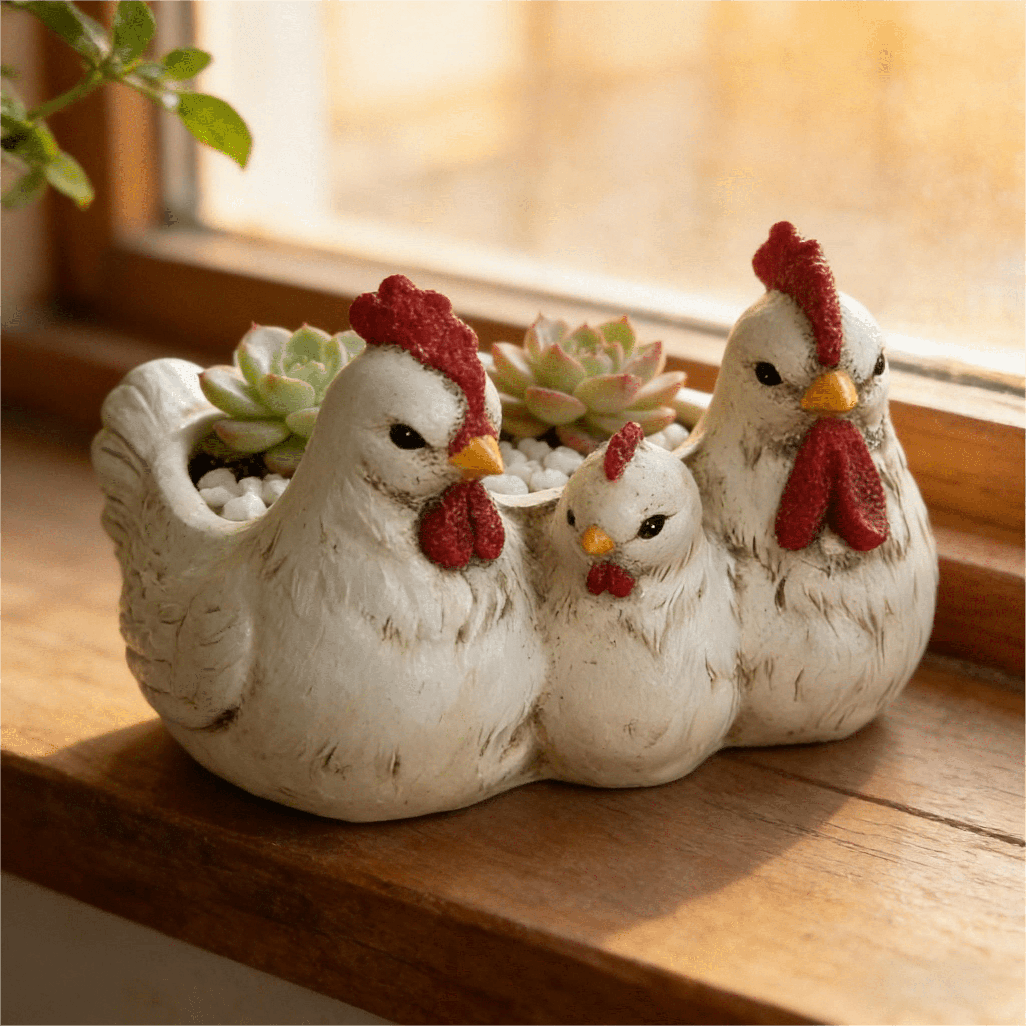 Rooster And Hen Family Planter For Garden Decor
