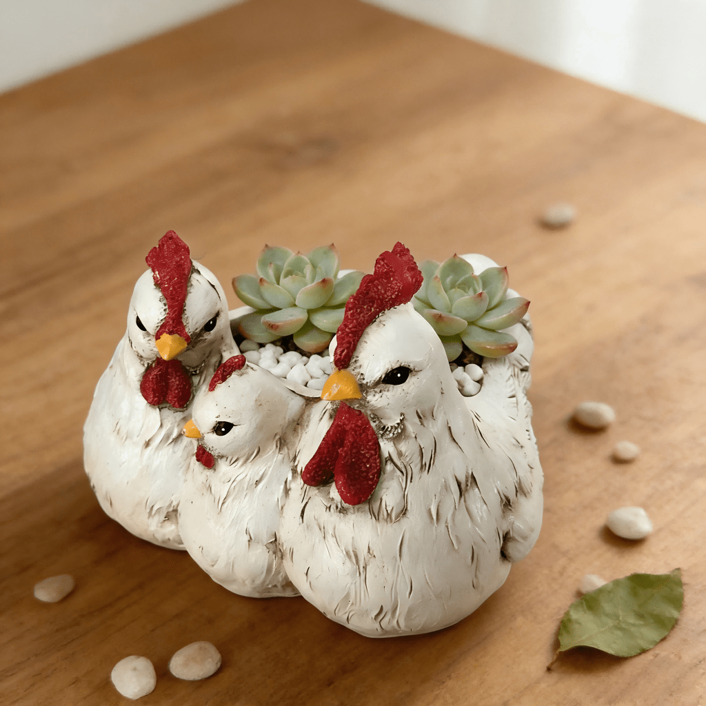 Rooster And Hen Family Planter For Garden Decor