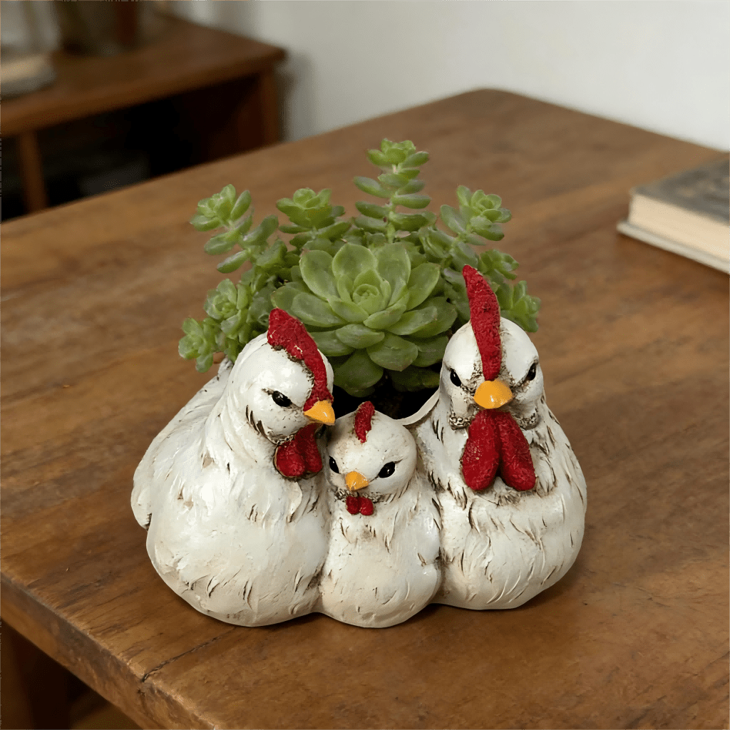 Rooster And Hen Family Planter For Garden Decor