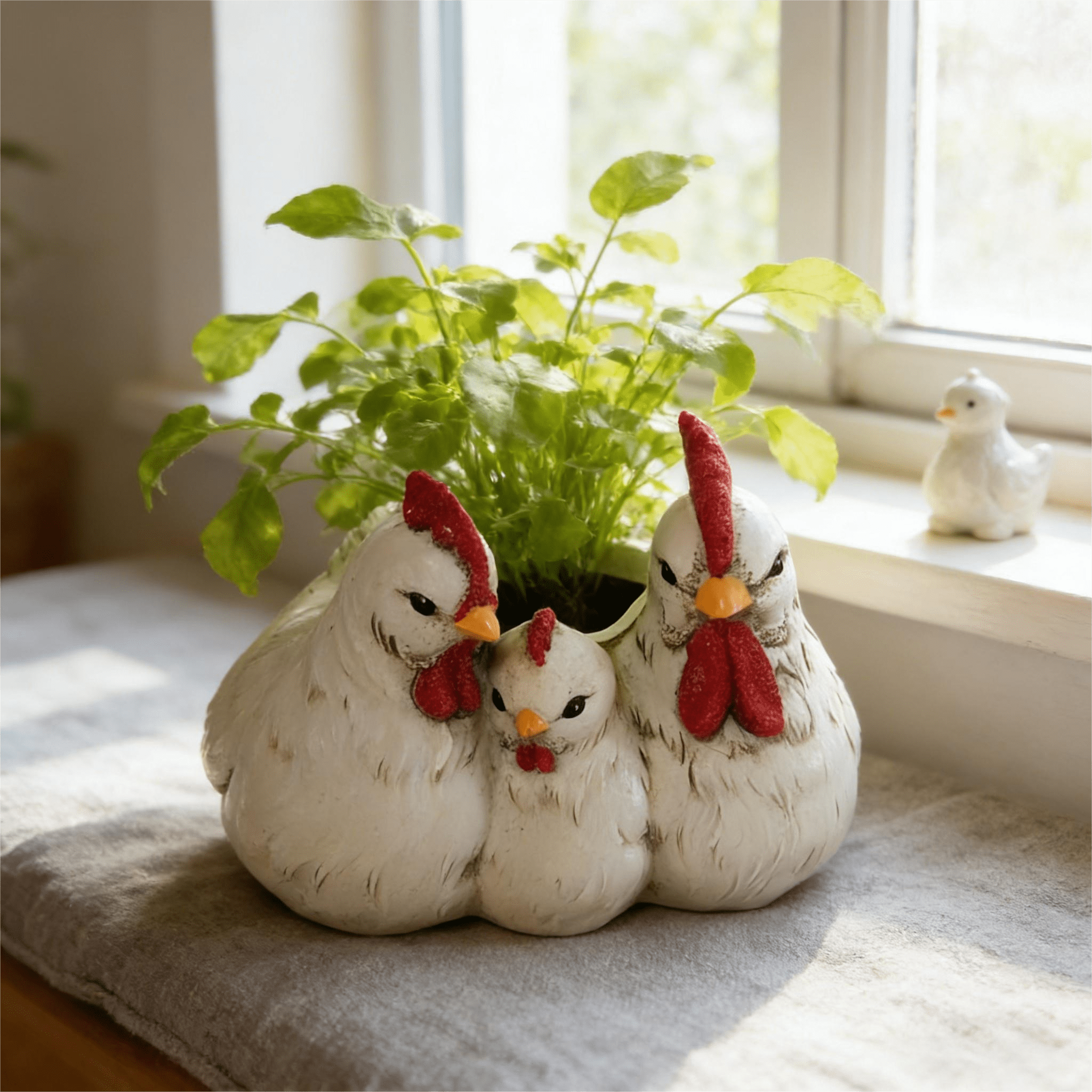 Rooster And Hen Family Planter For Garden Decor