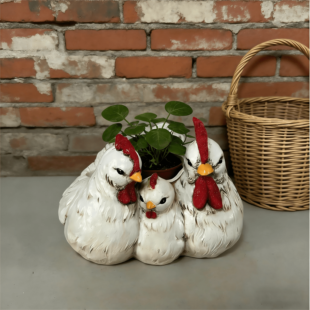 Rooster And Hen Family Planter For Garden Decor