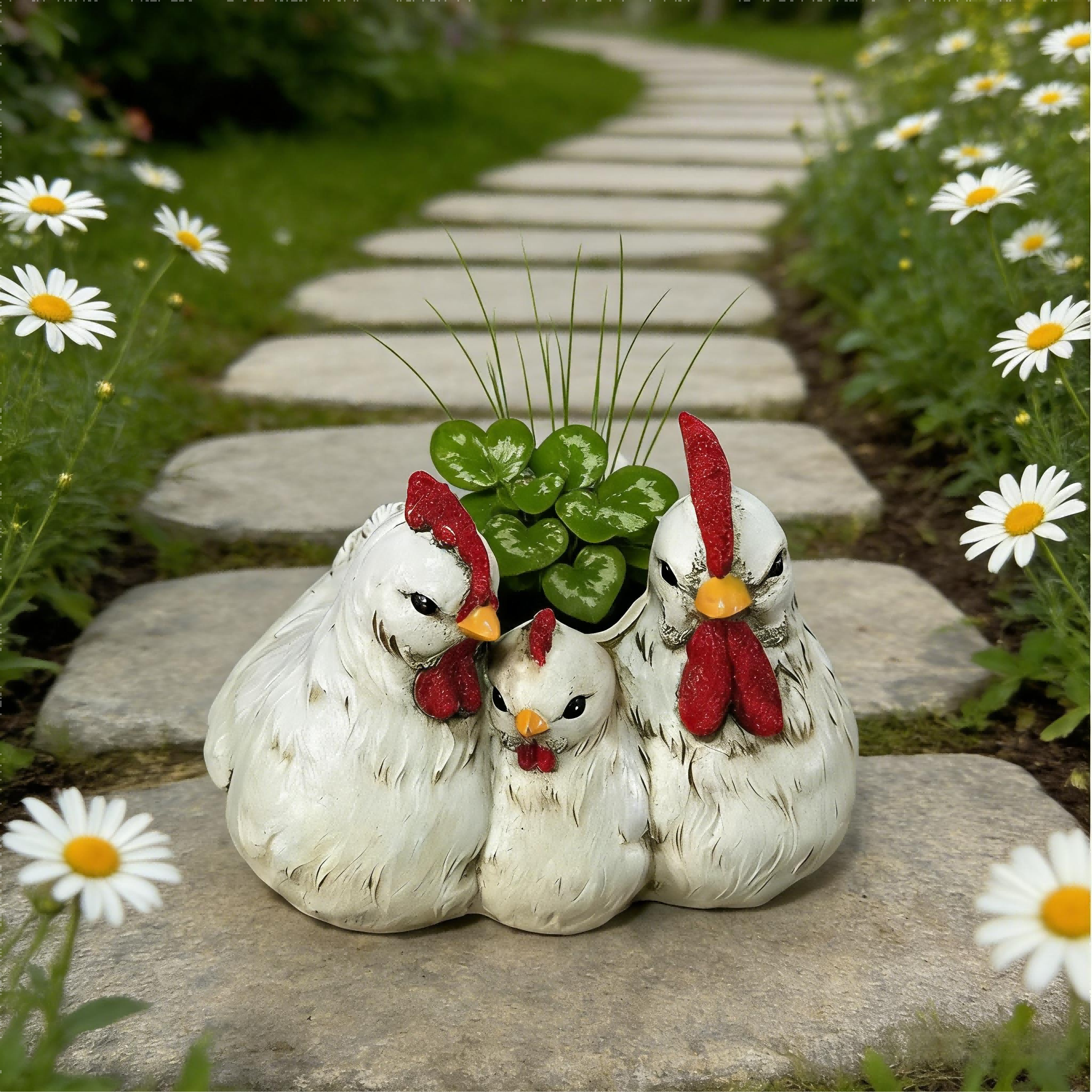 Rooster And Hen Family Planter For Garden Decor