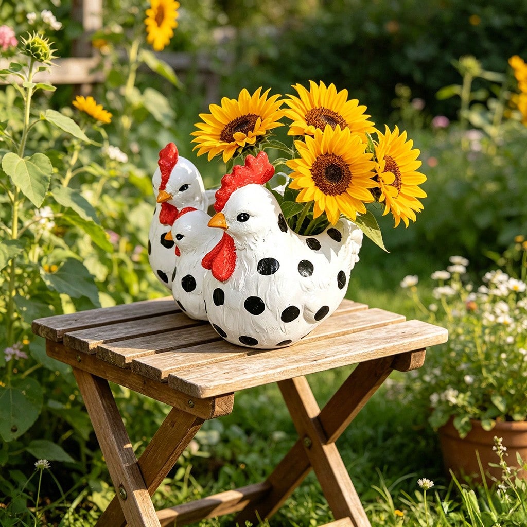 Rooster And Hen Family Planter For Garden Decor