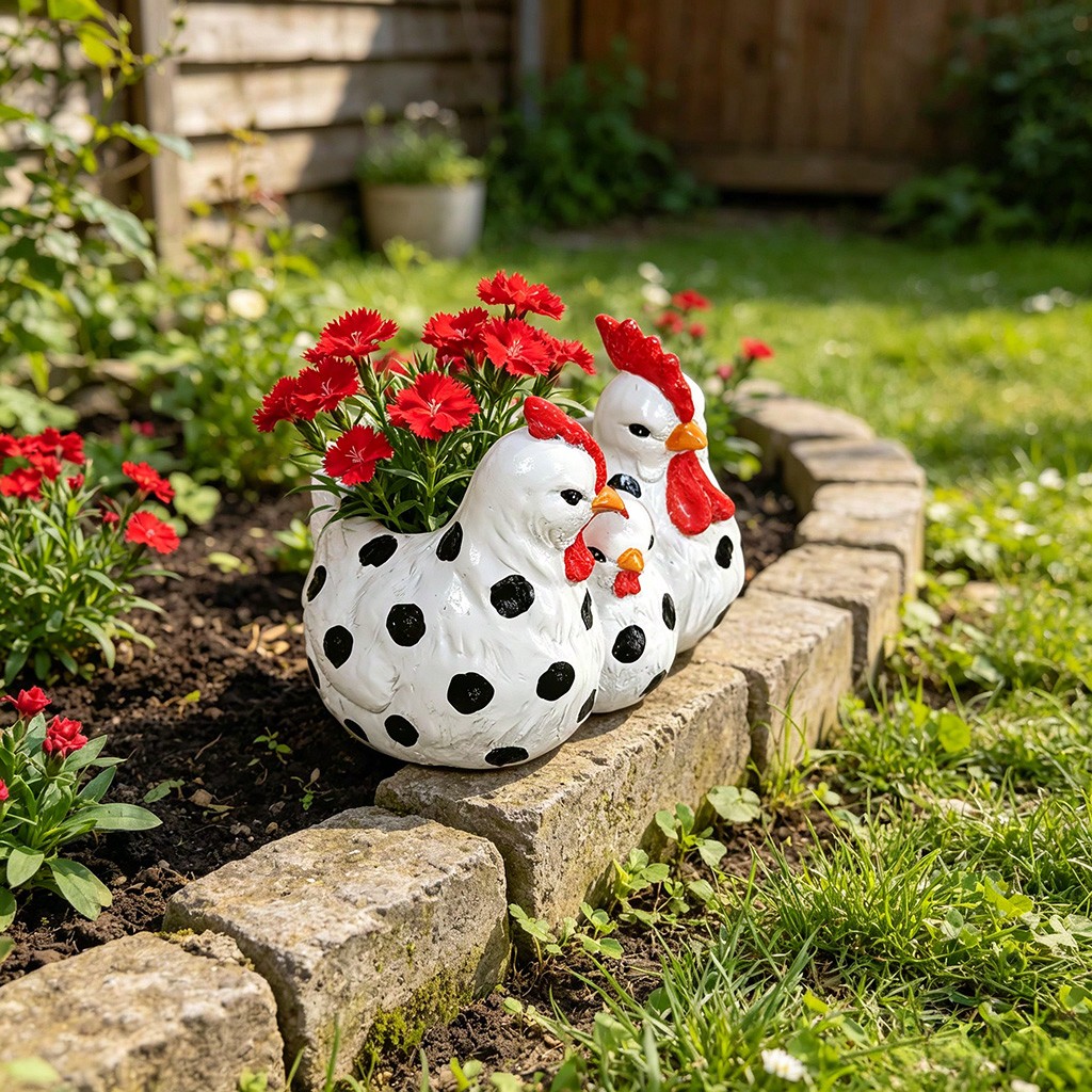 Rooster And Hen Family Planter For Garden Decor
