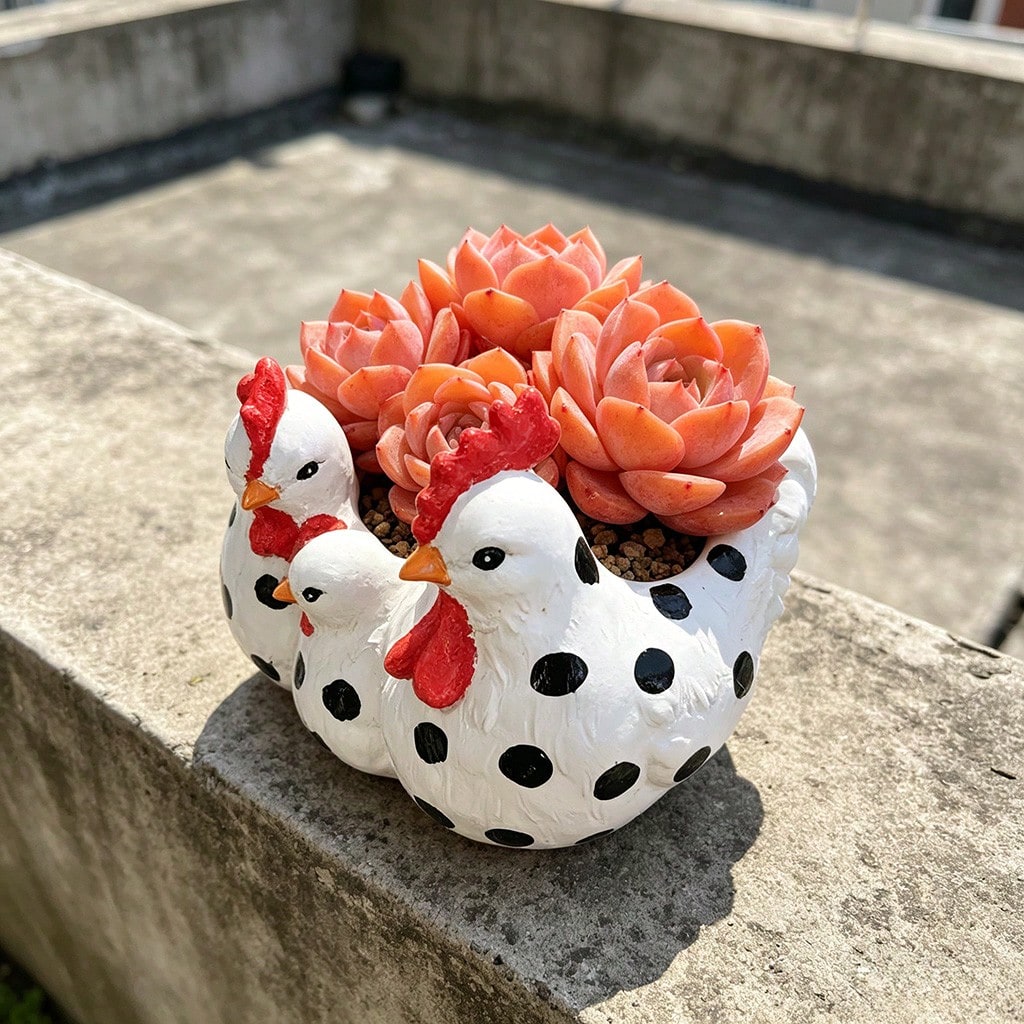 Rooster And Hen Family Planter For Garden Decor